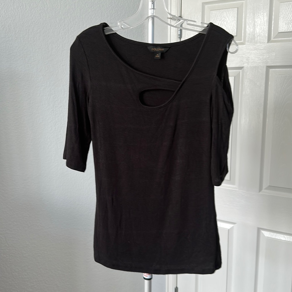 GoldRay black asymmetrical cut out top with short sleeves